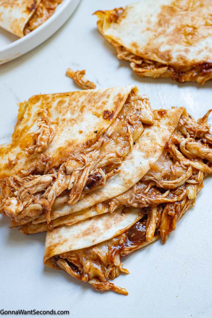 chicken quesadillas with leftover chicken on a plate