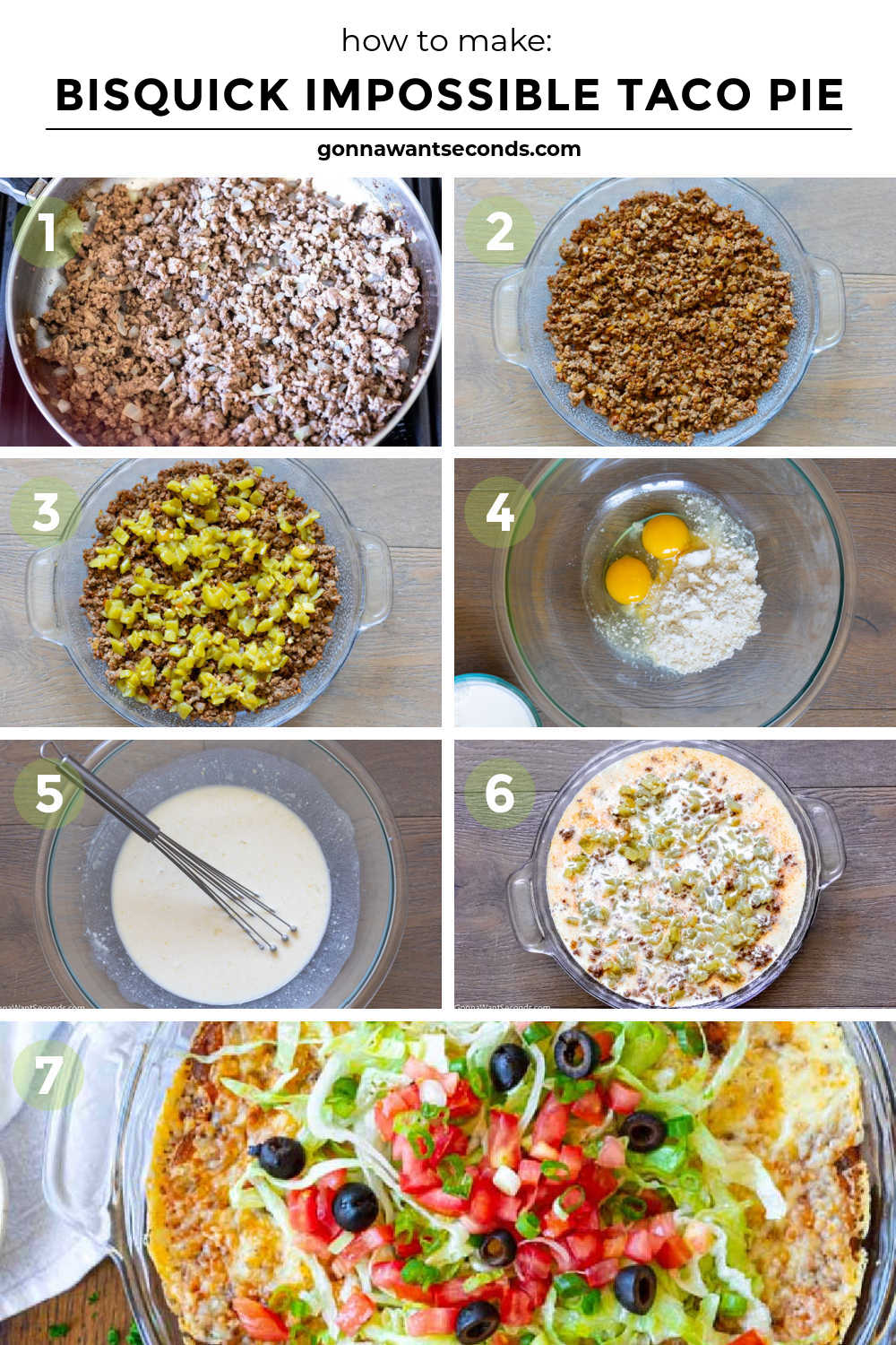 Step by step how to make Bisquick impossible taco pie