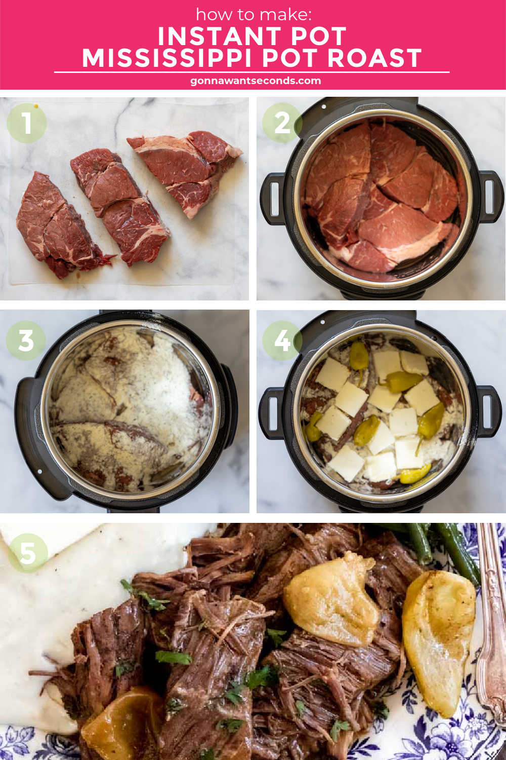 step by step how to make instant pot mississippi pot roast 