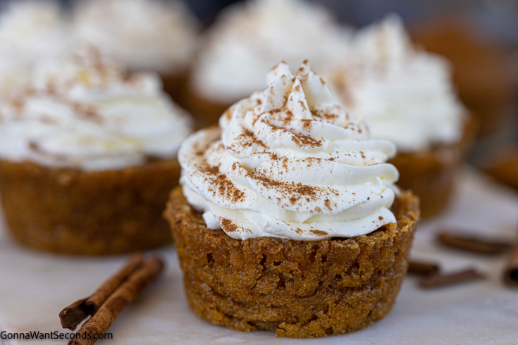 crustless pumpkin pie cupcakes with whipped cream on top