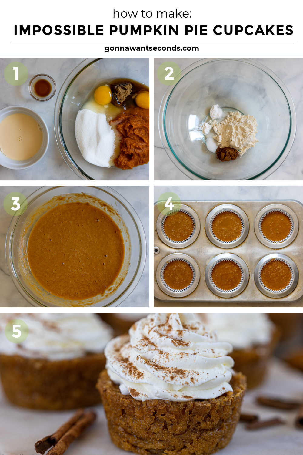 Step by step how to make impossible pumpkin pie cupcakes
