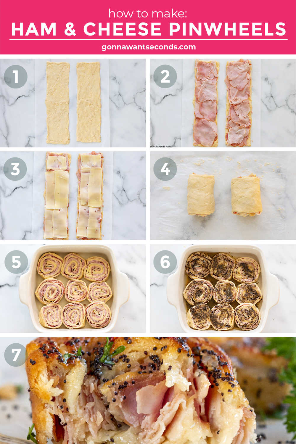 Step by step how to make ham and cheese pinwheels