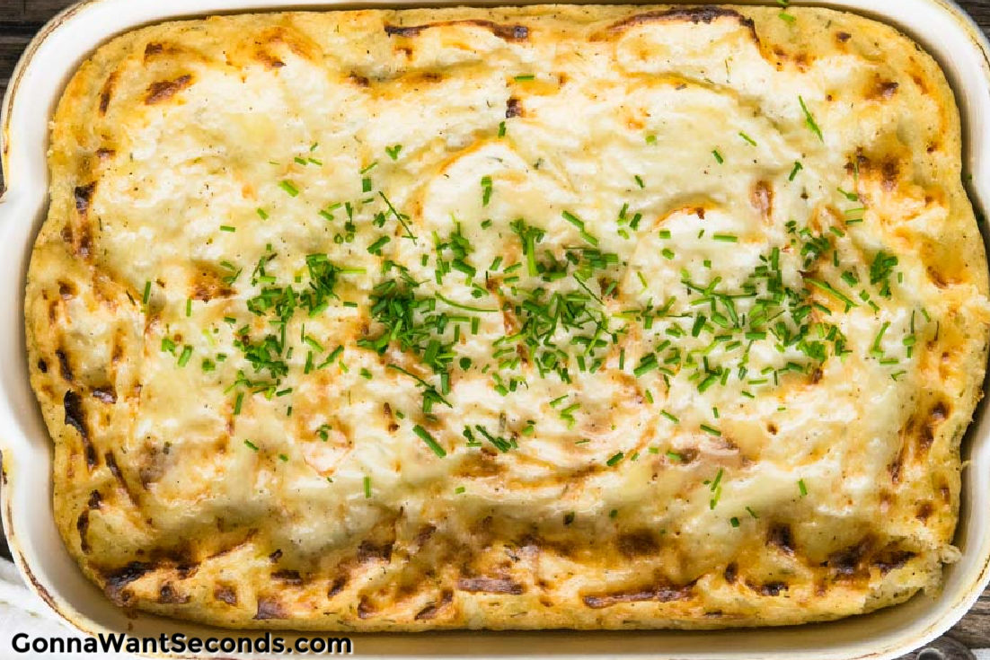 Make ahead mashed potatoes in a casserole