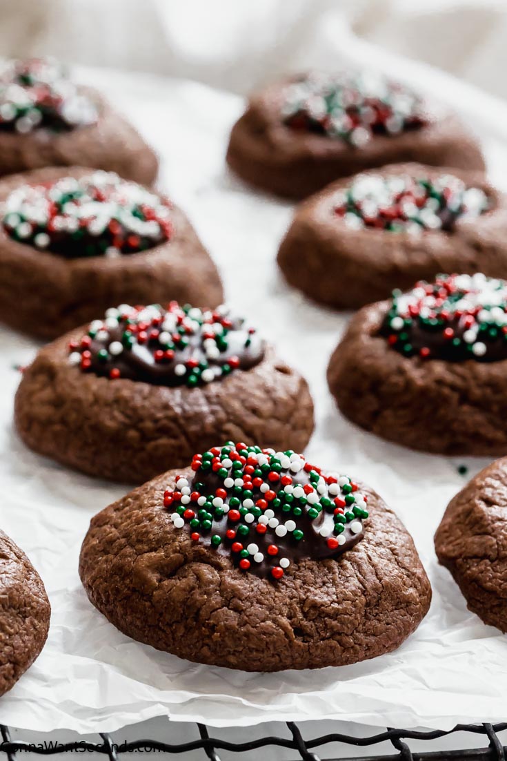 chocolate thumbprint cookies, with sprinkles on top