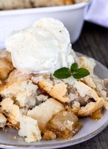 bisquick apple cobbler topped with vanilla ice cream
