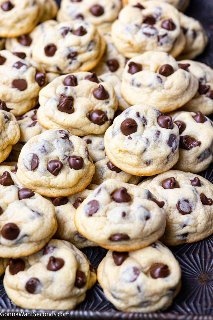 a pile of soft chocolate chip cookies 