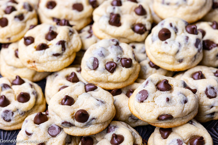 a pile of soft chocolate chip cookies