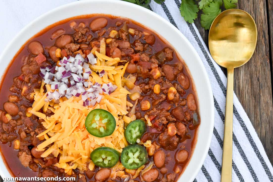 best turkey chili with toppings top shot