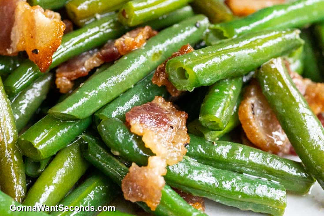 arkansas green beans with bacon , close up
