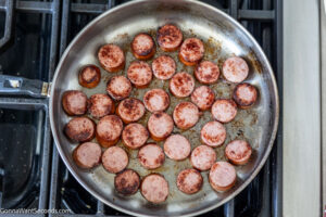 how to make sausage potato casserole with green beans, brown the sausage