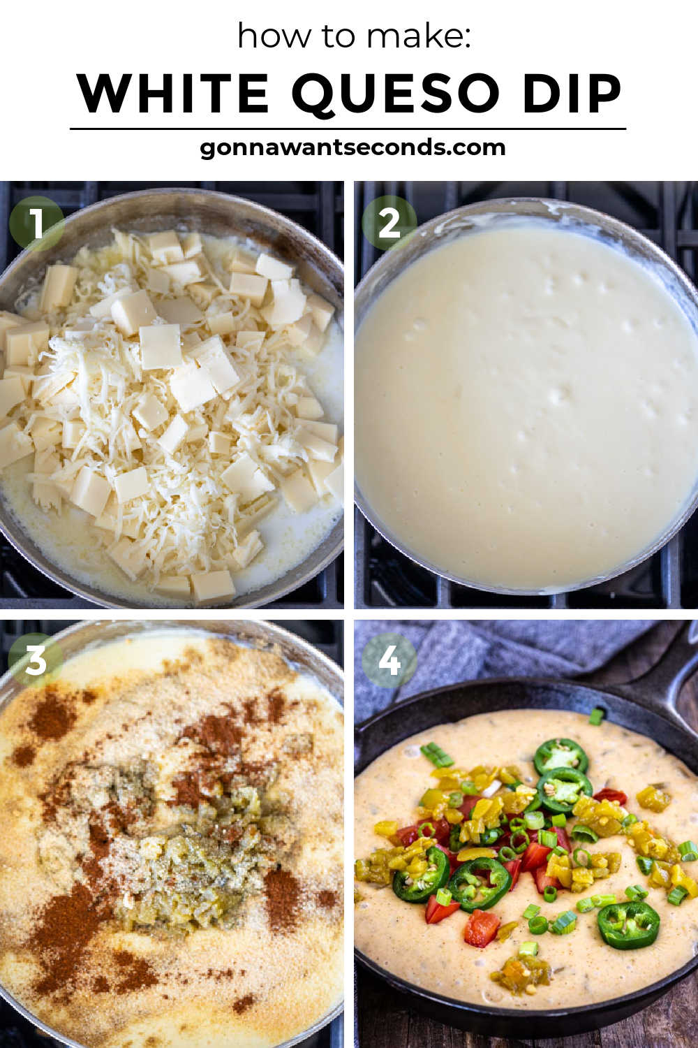 Step by step how to make white Queso dip