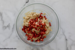 Step 6 how to make strawberry cheesecake cookies, Add dry ingredients just until combined. Fold in diced strawberries.