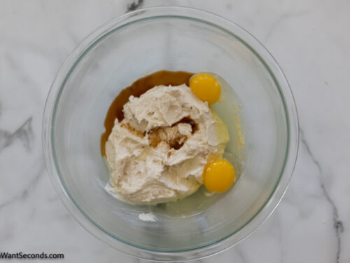 Step 5 how to make strawberry cheesecake cookies, Add the vanilla and eggs. Cream until well combined.