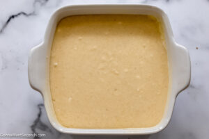 how to make bisquick and cornmeal cornbread step 2, transfer to casserole and bake