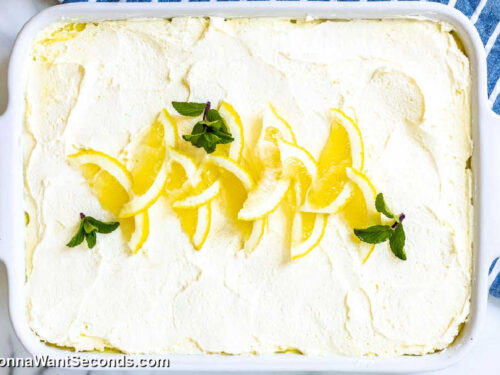 lemon lush delight in a casserole dish