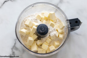 How to make lemon lush step 1, Make Shortbread Crust: process the flour and butter until it resembles coarse meal.
