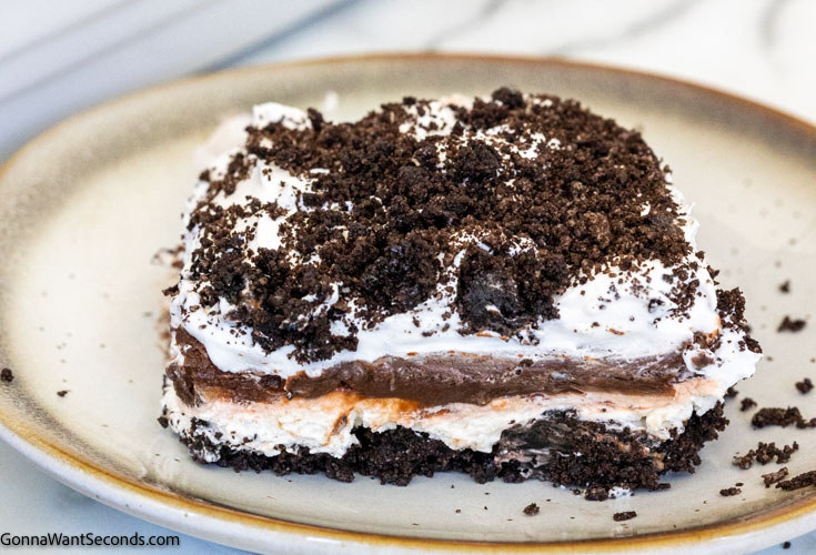 a slice of oreo delight with chocolate pudding