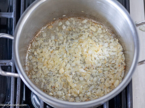 how to make Bisquick chicken and dumplings step 1, sauteing onion