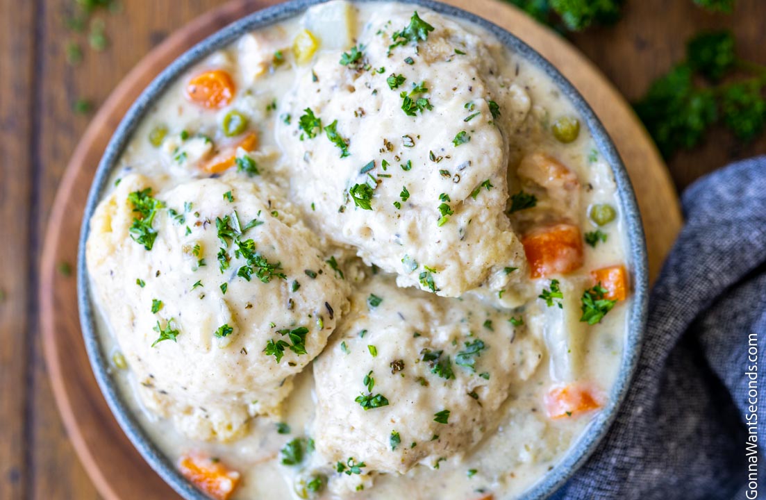 simple Bisquick chicken and dumplings in a bowl