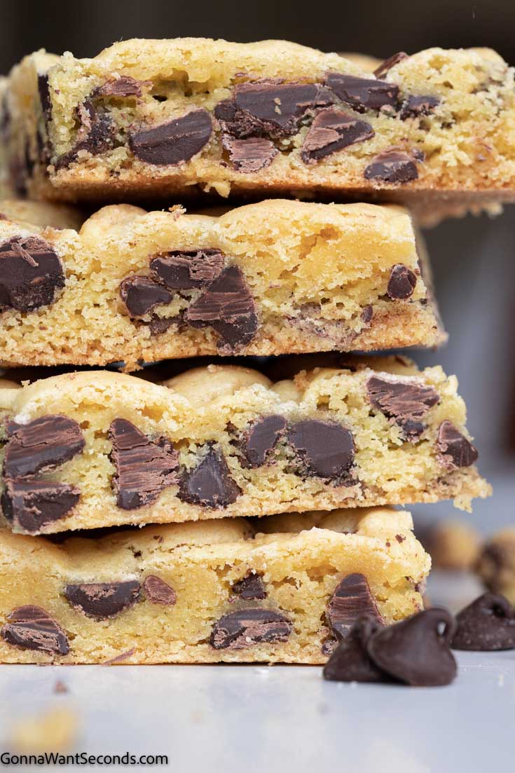 4 ingredient cake mix cookie bars stack on top of each other