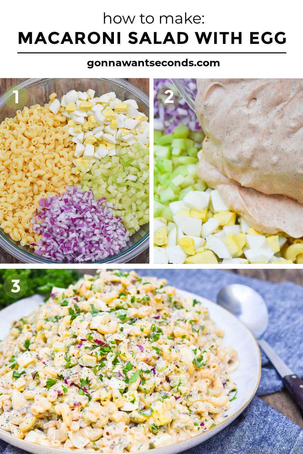 Macaroni Salad with Egg is the creamy-dreamy satisfying party side dish you've been looking for! It's so easy to make too! #MacaroniSaladWithEgg #MacaroniSalad Step by step how to make macaroni salad with egg