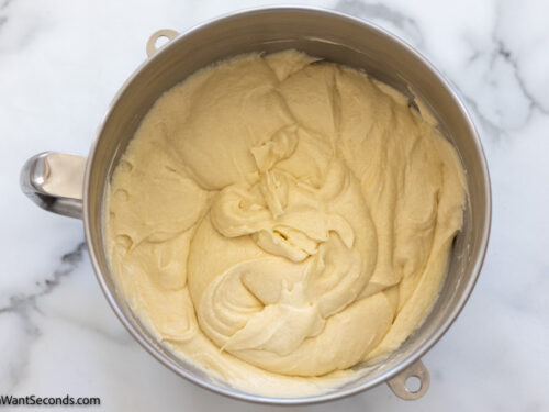Step 7 how to make peach cobbler pound cake, Add flour mixture and buttermilk.