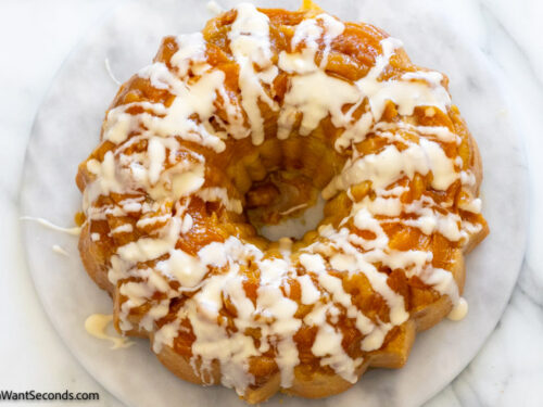 Step 11 how to make peach bundt cake, Drizzle the glaze over the inverted, cooled cake.