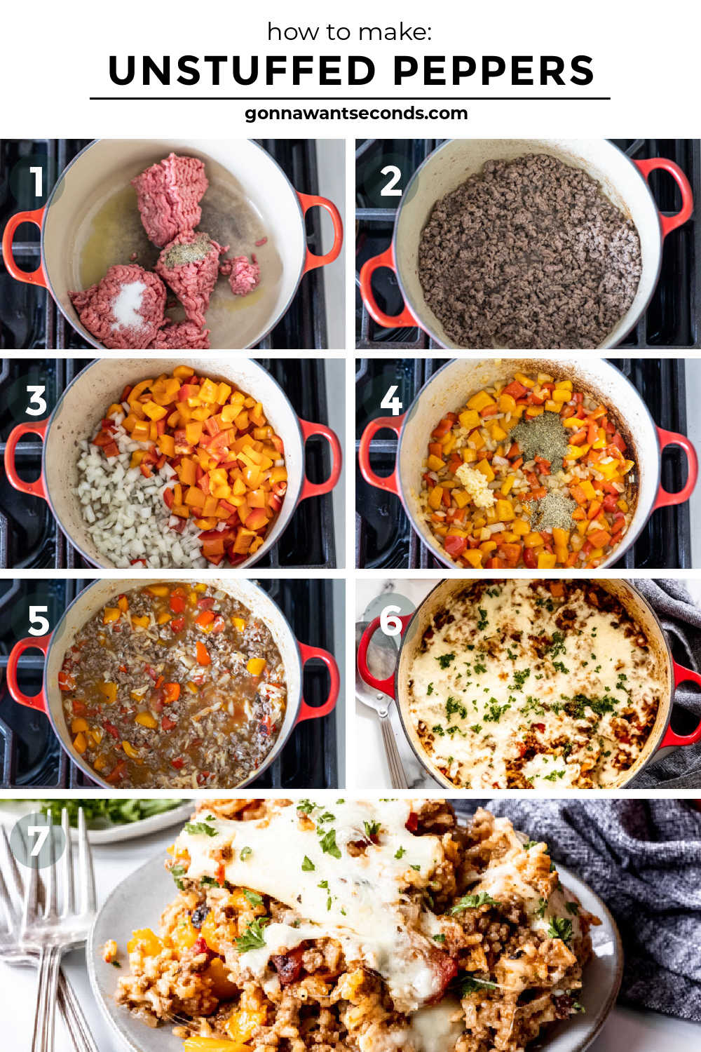 This unstuffed peppers skillet is an easy one pot dinner made with ground beef, rice, and bell peppers — ready in about 30 minutes. #unstuffedpeppers #stuffedpeppercasserole step by step how to make unstuffed peppers