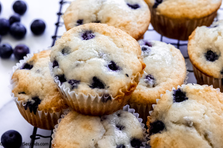 A pile of Bisquick Blueberry Muffins