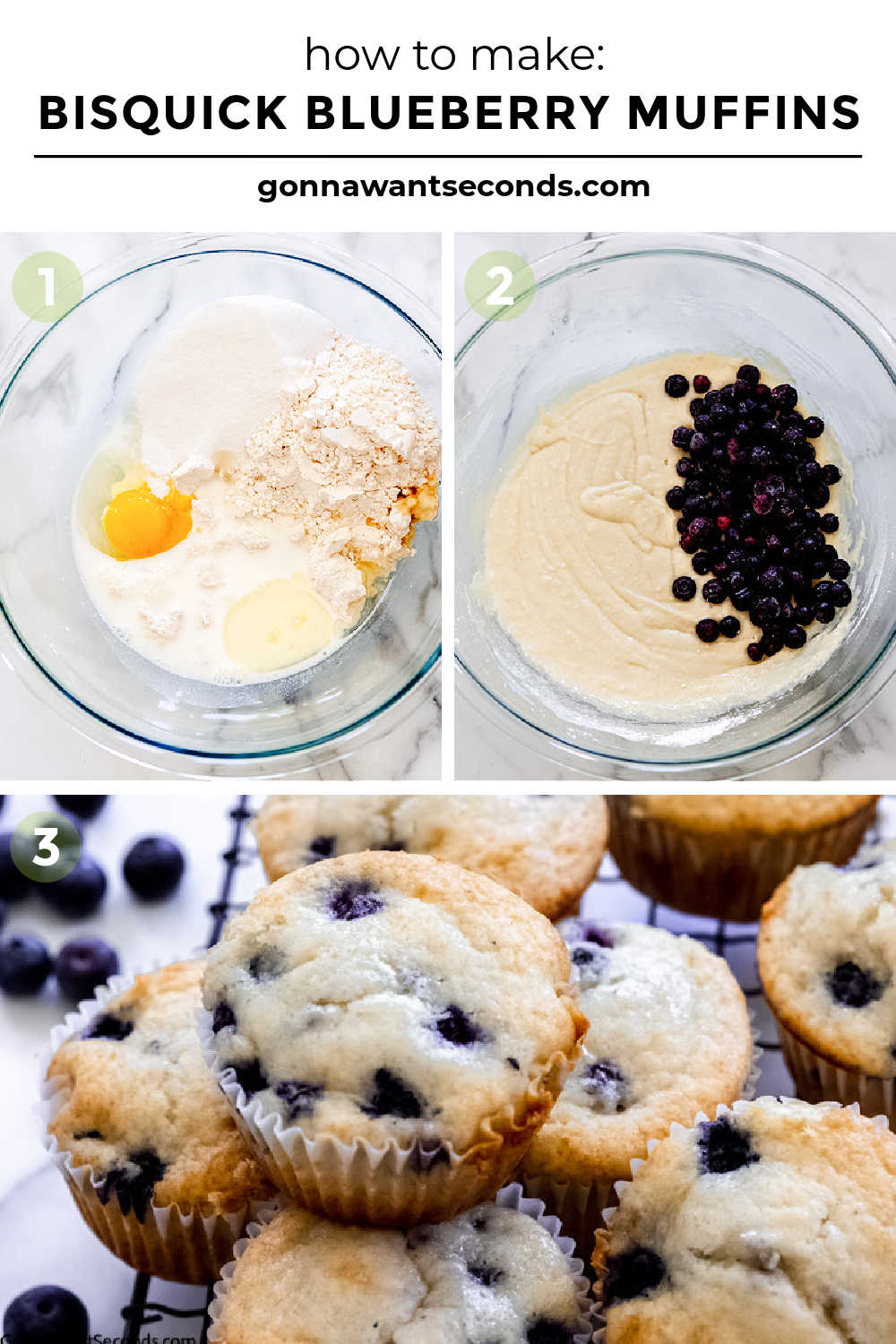 Step by step how to make Bisquick Blueberry Muffins