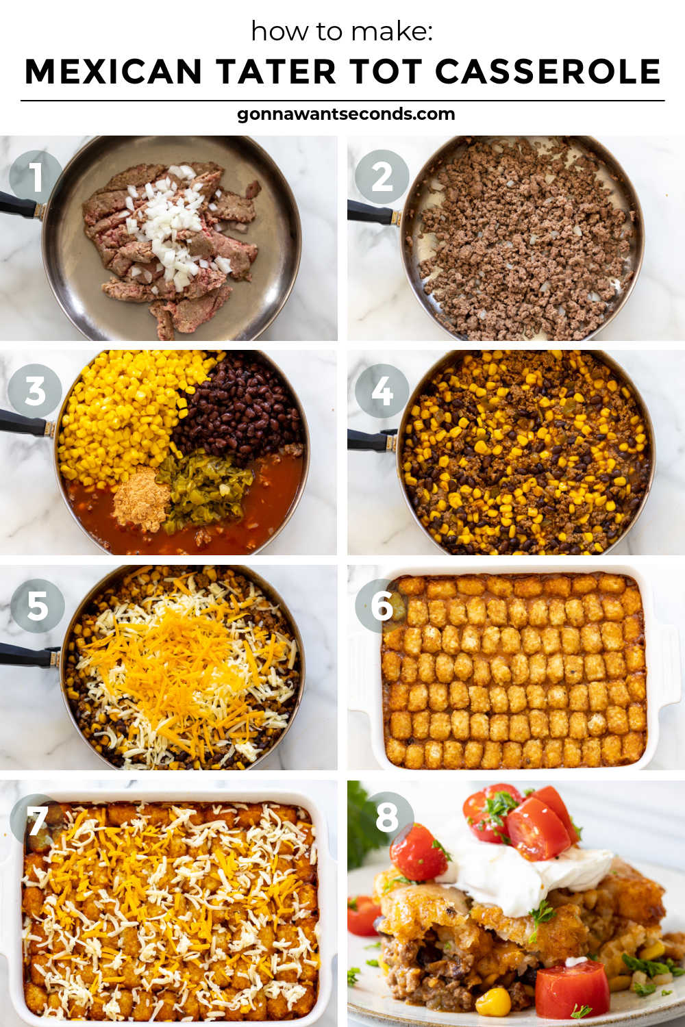 Step by step how to make Mexican tater tot casserole