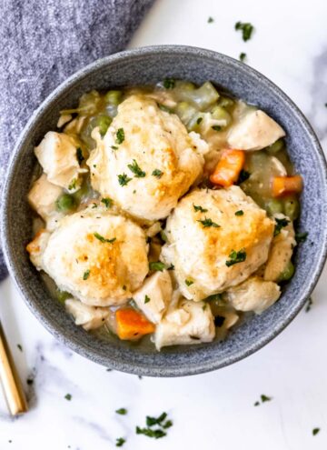 chicken and dumpling casserole in a bowl