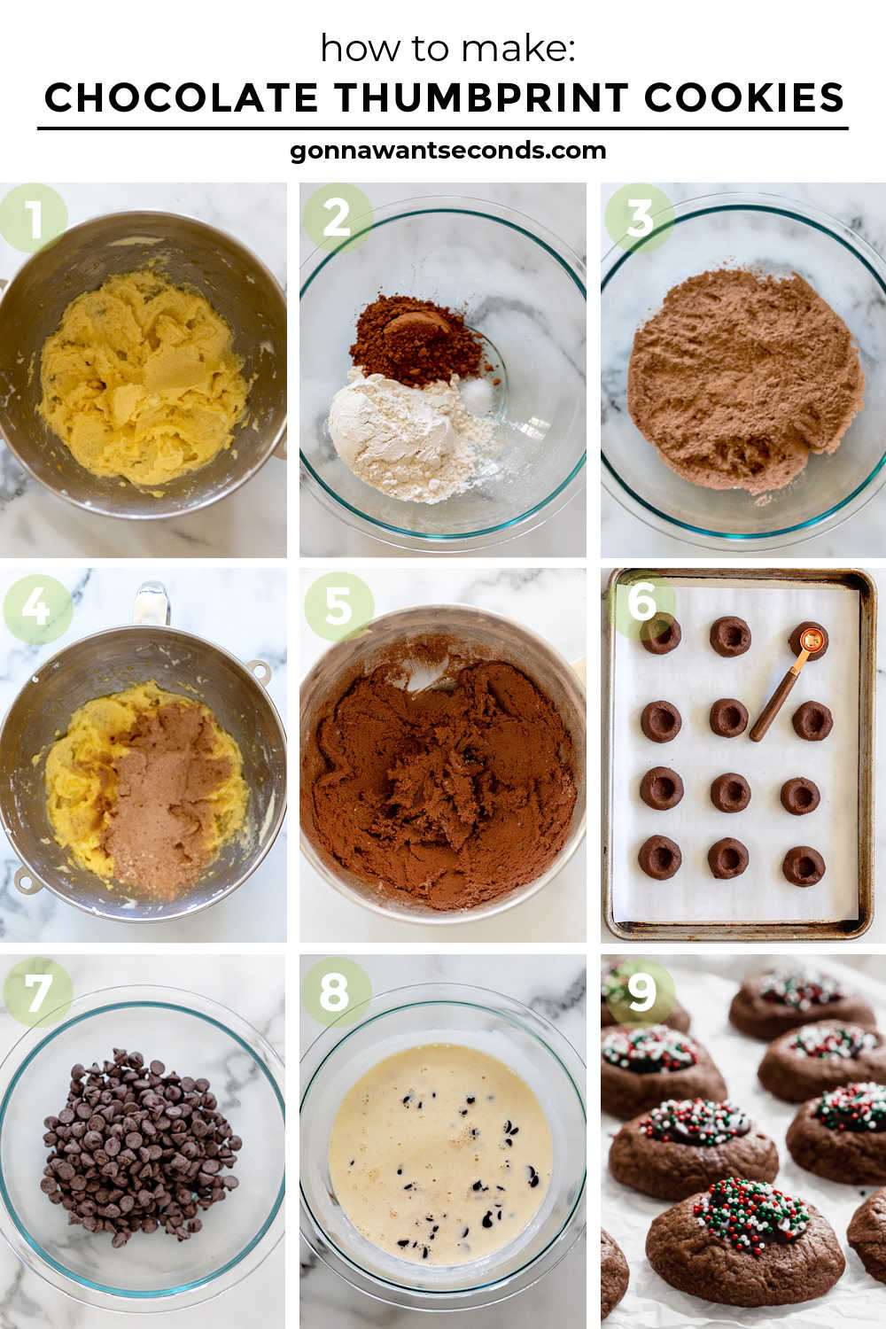 Step by step how to make Chocolate Thumbprint Cookies