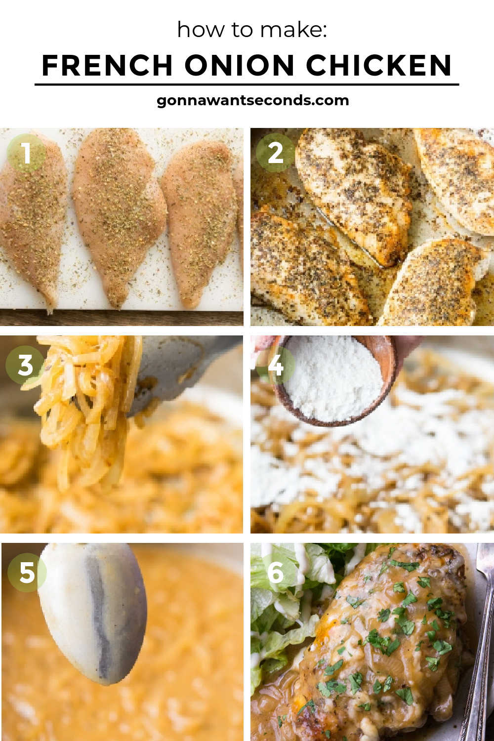 French onion chicken is an easy comfort food dinner made with juicy chicken breasts, caramelized onions, savory gravy, and melted Gruyère cheese. #frenchonion #frenchonionchicken step by step how to make french onion chicken