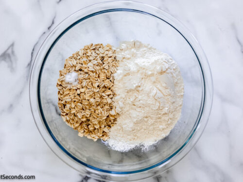 Step 1 how to make iced oatmeal cookies, mix oatmeal, flour, and salt