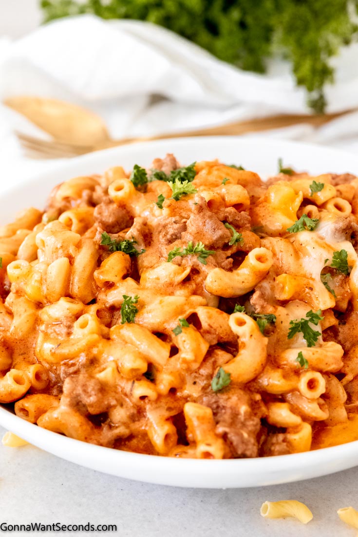 one pot taco mac and cheese on a plate