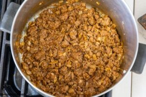 Step 3 how to make one pot taco mac and cheese, brown the ground beef
