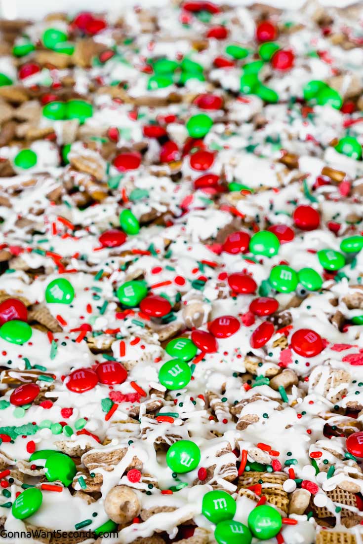 Christmas Crack Chex Mix on a baking sheet