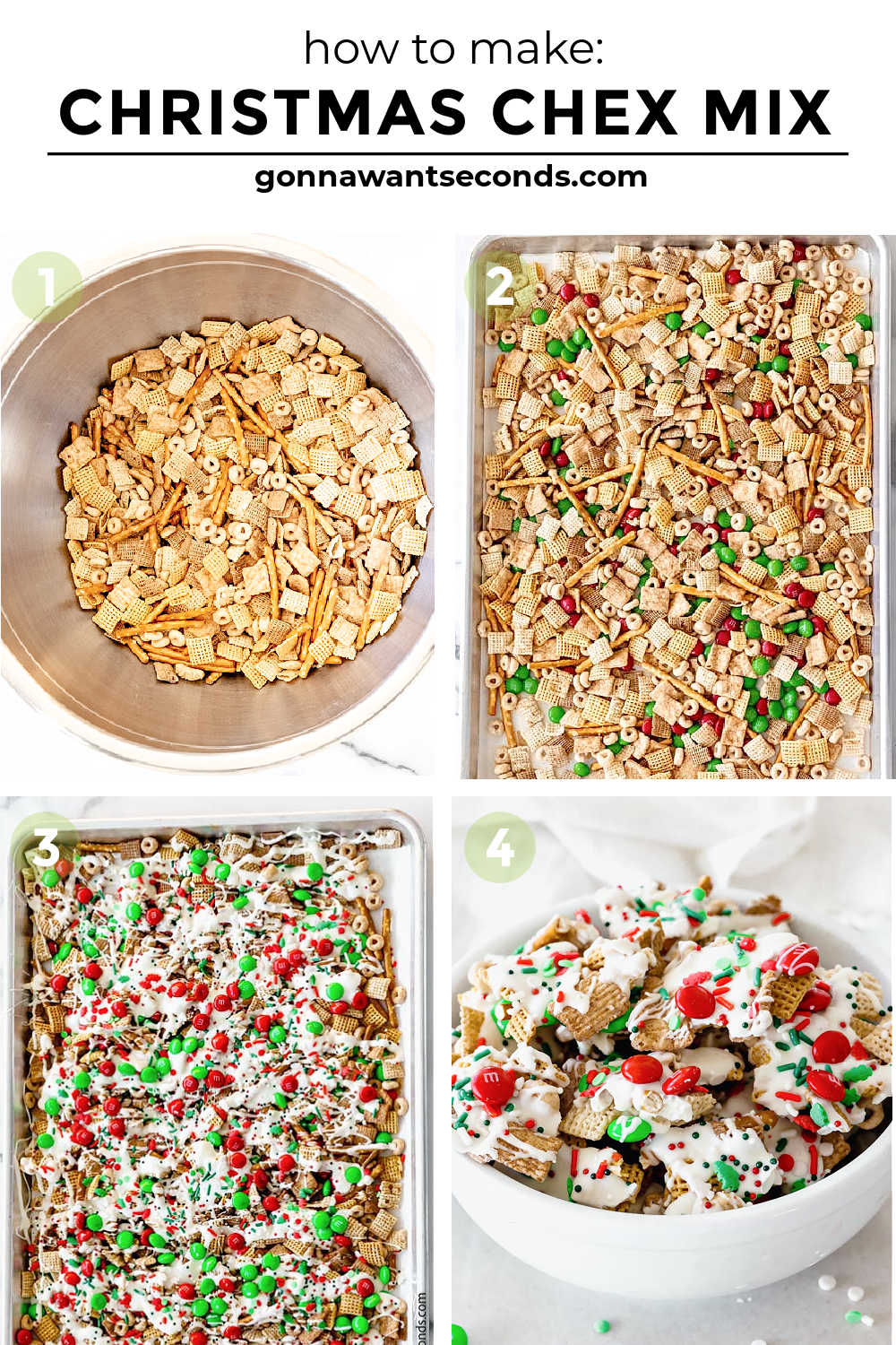 Step by step how to make Christmas Chex Mix