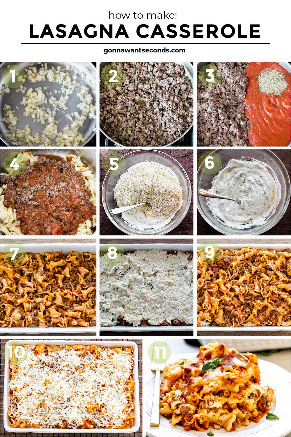 This lasagna casserole has all the deliciousness and cheesiness of traditional lasagna with a fraction of the work! The perfect weeknight dinner. #lasagna #lasagnacasserole Step by step how to make lasagna casserole