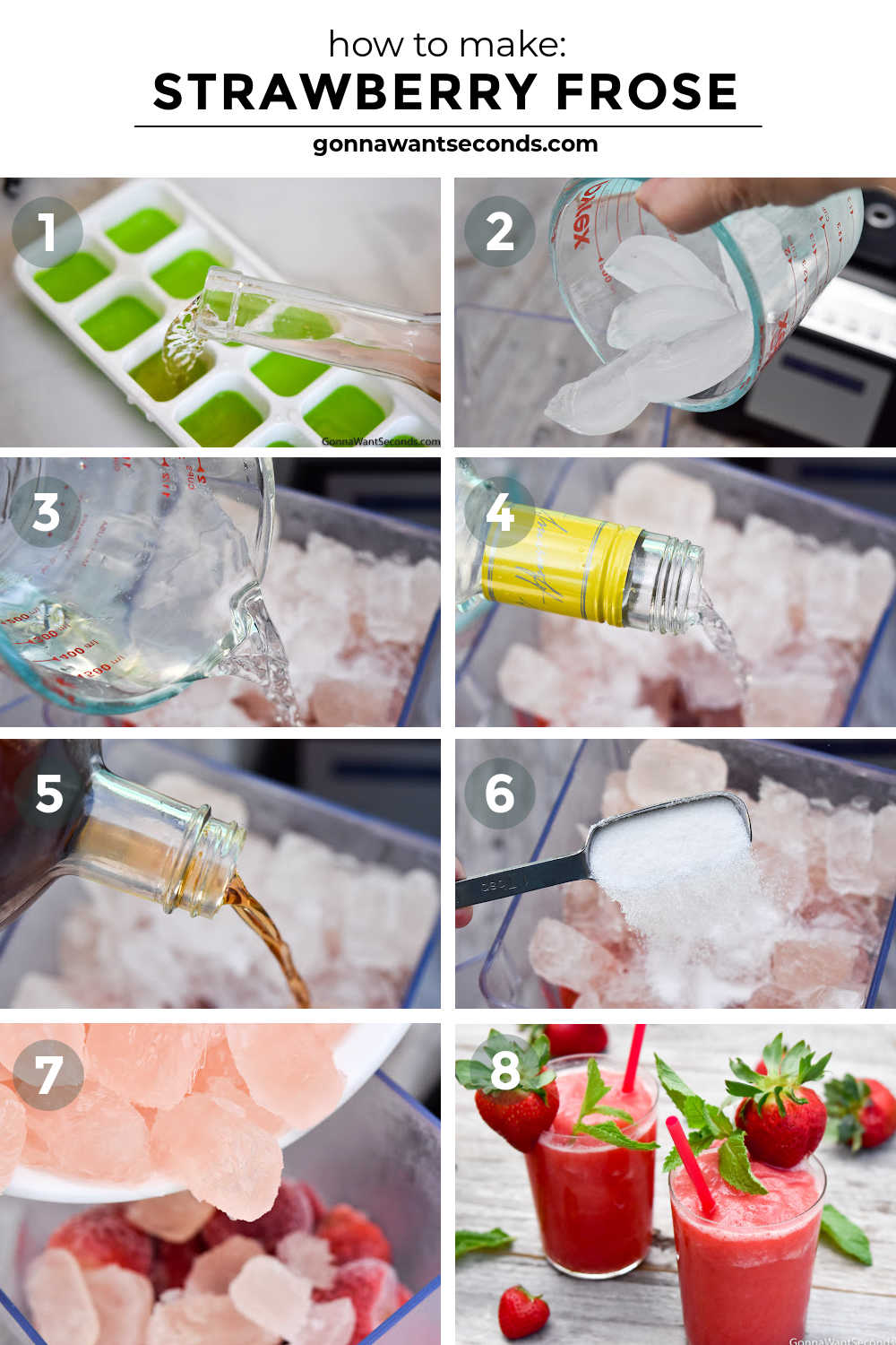A cold glass of smoothly blended strawberry frose is eager and waiting to take your summer from uncomfortably hot to BEACH READY! #strawberryfrose #cocktails Step by step how to make strawberry frose