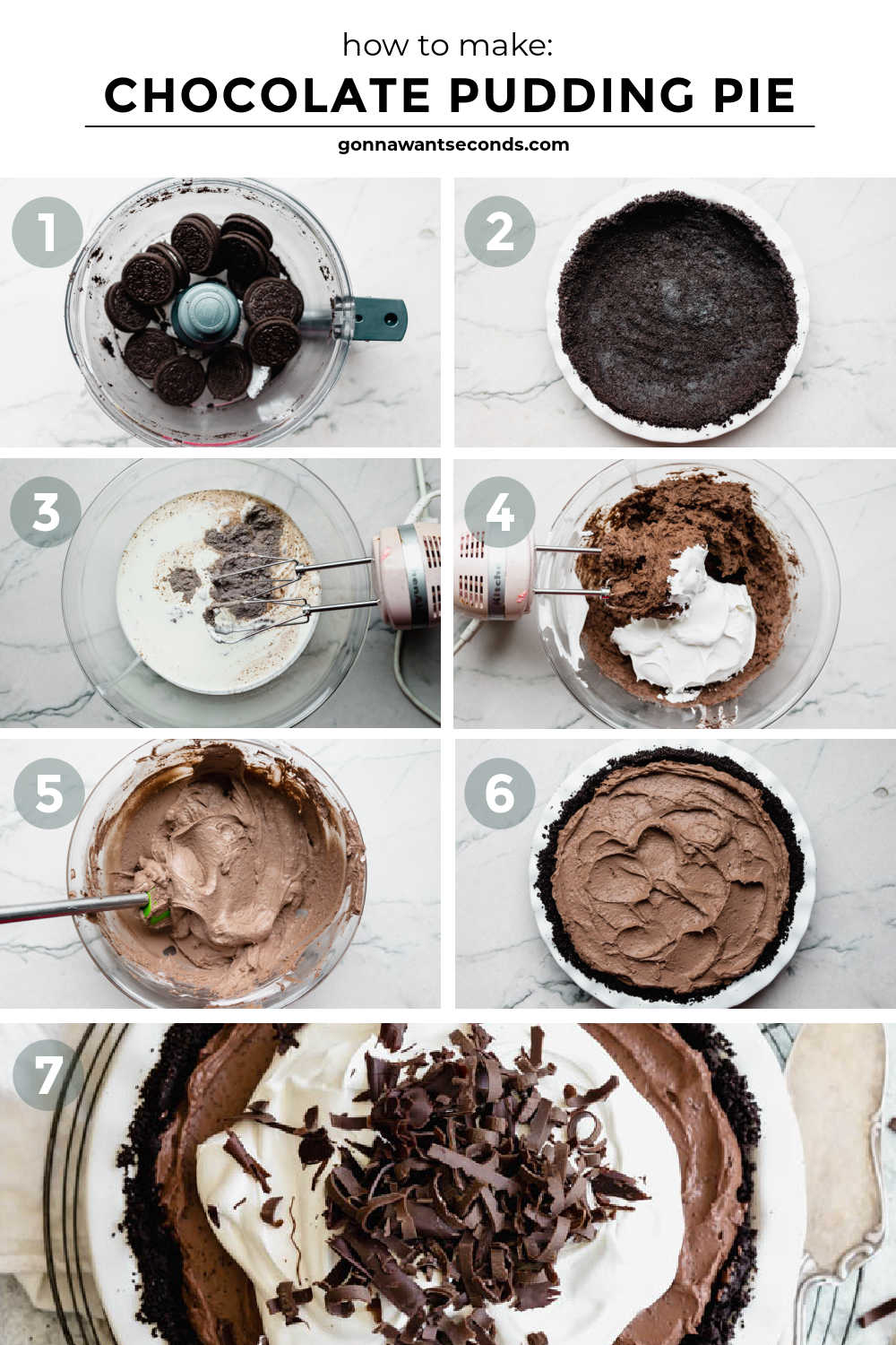 Our chocolate pudding pie has a luscious, creamy chocolate filling in an Oreo cookie pie shell. This is one of the easiest pies from my recipe box to make. #chocolatepie #chocolatepuddingpie Step by step how to make chocolate pudding pie