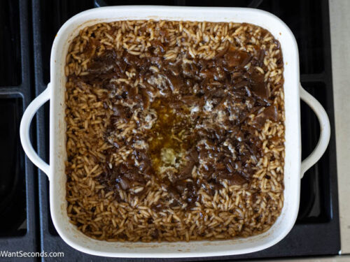 Step 4 how to make stick of butter rice, Remove foil and continue to bake.