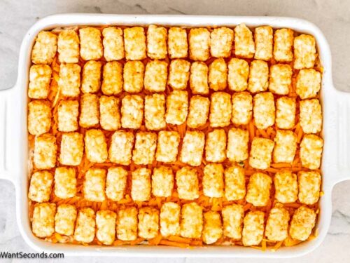 Step 7 how to make cracked out chicken tater tot casserole, Arrange the tater tots in a single layer. Bake