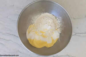 Step 1 how to make honey butter cornbread, Mix the dry ingredients.