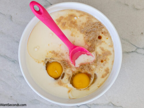 Step 2 how to make honey butter cornbread, Combine the wet ingredients.