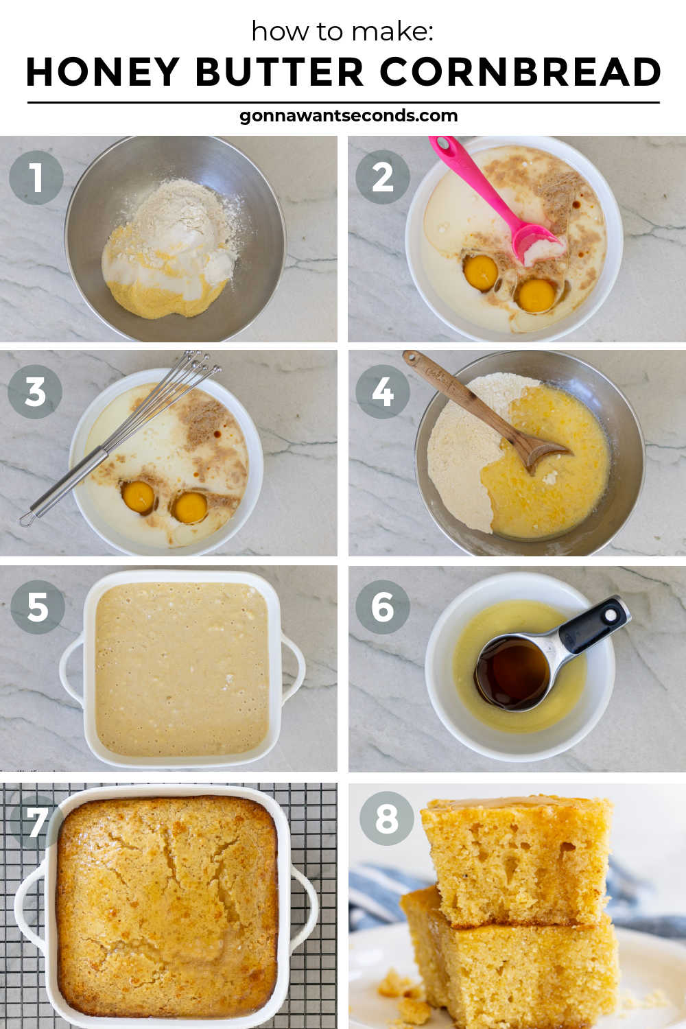 Step by step how to make honey butter cornbread