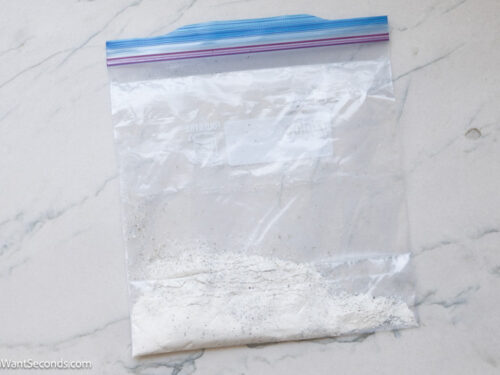 marry me chicken tortellini flour mixture in a Ziploc bag