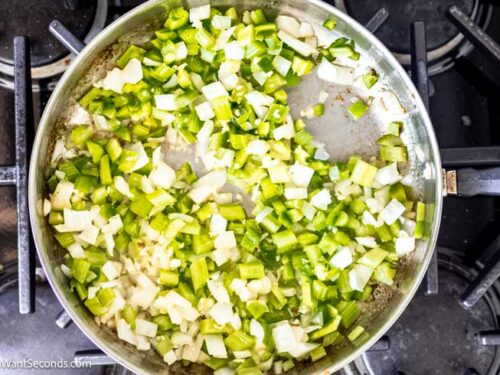 Step 2 how to make sausage rice cream of mushroom casserole, In the same skillet, saute celery, onion, garlic, and bell pepper.