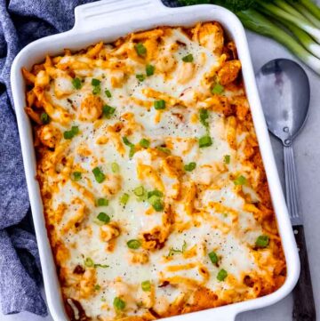 buffalo chicken casserole top shot